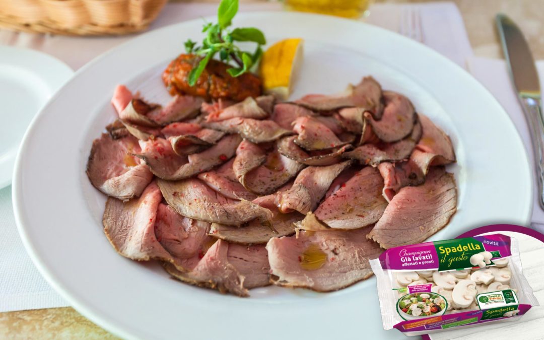 Roast-beef al forno con funghi e rucola