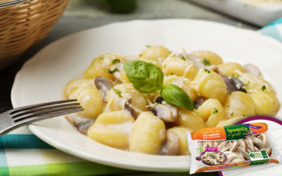 Gnocchi con crema di taleggio e funghi