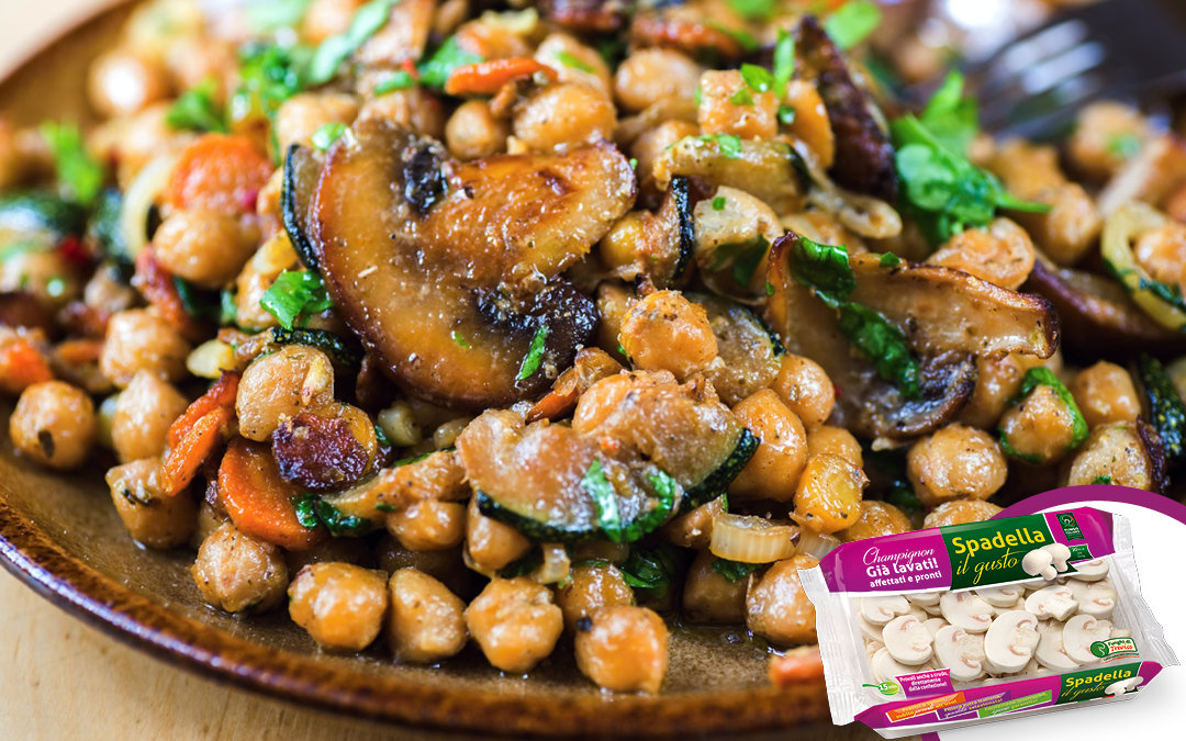 Ricette in cinque minuti- Insalata di ceci con funghi e verdure