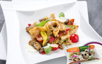 Pappardelle con cozze, pomodorini e Funghi trifolati Spadella il gusto
