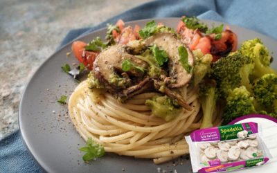 Spaghetti con broccoli e Funghi Champignon Spadella il gusto