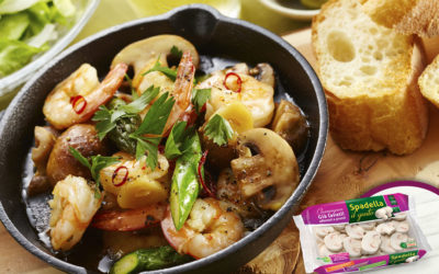 Gamberi saltati in padella con Funghi Champignon Spadella il gusto