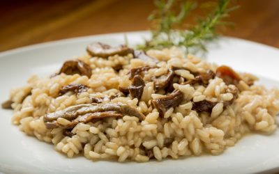 Risotto ai funghi con brodo di castagne e ginepro